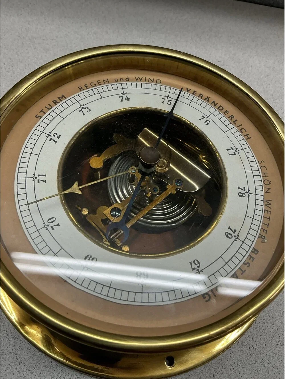 Brass aneroid barometer
